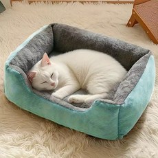 귀여운 듀얼 컬러 푹신한 포근한 안락함 강아지 고양이 사계절 통용 펫 하우스, 녹색 사각형 둥지, M-55*41*15cm