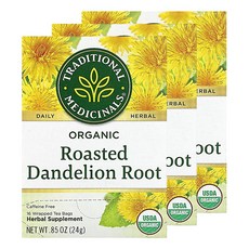 트레디셔널 메디셔널 민들레 뿌리 차 티백 단델리온 루트 티 무카페인 16개입 3팩, 24g