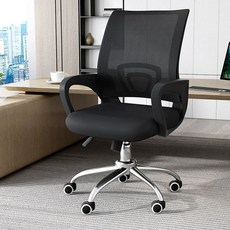 바퀴없는 의자 사무용 학생의자 컴퓨터 의자 블랙 사무실 +그레이, Y. 검정색 회전식 메시 디자인  전기 도금 휠  팔걸, A. 강철 발, Y. 검정색 회전식 메시 디자인 - 전기 도금 휠 -