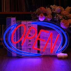 USB 포트 LED 네온사인 40x30cm 영업 중 OPEN 에너지 절약 방수 밝기 조절 가능