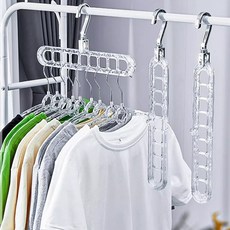 킬제이 공간절약형 9단 옷걸이 멀티 확장형 바지걸이 상의걸이 접이식 다용도 옷걸이 행거 정리대 회전형 후크, 1세트, 투명 2P