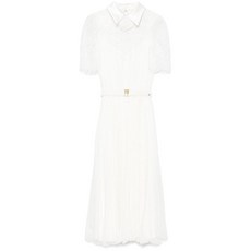 니사 레이스 디테일 실크 미디 드레스