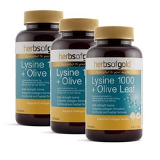 허브 오브 골드 라이신 1000 + 올리브잎 추출물 Herbs of Gold Lysine + Olive Leaf, 3개, 100정