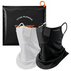 타이탄워크 에어로쿨가드 러닝 마스크 자외선차단 마스크 얼굴 햇빛가리개, 블랙+화이트, 2개