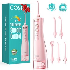 COSLUS 코슬루스 10 모드 무선 구강세정기 IPX7 급방수 + 5개노즐팁, 핑크, E40