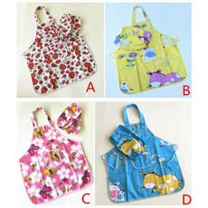 卡通圖案兒童圍裙帶袖套 兒童畫畫衣/廚房工作服