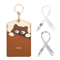 Eloham 카드목걸이 카드케이스 키링 목걸이 파우치 지갑 키링 홀더 열쇠고리 키홀더 목걸이 2줄 포함, 3세트, 엿보기-캣츠+목걸이 2줄, B형