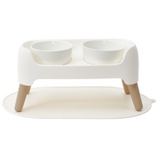 슈퍼펫 강아지 밥그릇 고양이 식기 높이 조절 커브 식기 세트 2구 물그릇, 1개, 아이보리