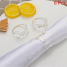 웨딩 냅킨 링 테이블 장식 파티 라인 석 냅킨 웨딩 냅킨 홀더 링 호텔 버클 연회 잎 모양 도구, 은색 6개