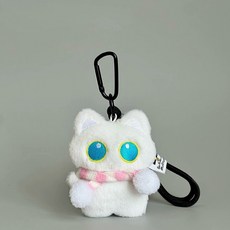 羅小黑吱吱叫小貓玩偶掛件可愛超萌毛絨公仔鑰匙扣學生書包包B10, 1個, 粉色圍巾白貓+掛繩:如圖