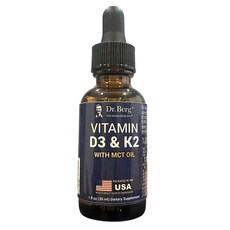 Dr. Berg 維生素D3 & K2滴劑 含MCT油 促進鈣質吸收 支持骨骼健康, 1個, 1 fl oz (30 ml)