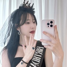 블랙 왕관 베일 파티머리띠+어깨띠+목걸이 3종 세트