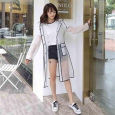 옷자락 여자 투명우비 배색 테두리 장마 우기 레인코트 점퍼