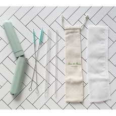 유리빨대 빨대케이스 풀세트 친환경 내열 (일반1 버블티1 밀섬유케이스1 세척솔2 포함), 1. 베이지, 1개