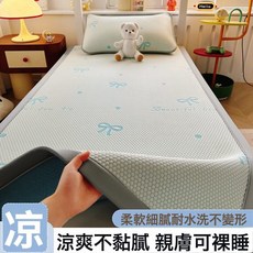 夏天冰絲席2026新款冰豆豆涼蓆學生宿舍單人牀90x190專用夏季軟席, 圓點蝴蝶結藍基礎款涼爽不黏膩//親膚可裸睡