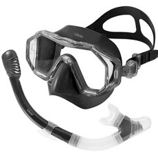 리베아르 오버뷰 스노클링 마스크 세트 프리다이빙 장비 7color, 시크블랙