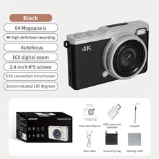 4K HD 디지털 카메라 다중 필터 미니 CCD 16배 줌 자동 초점 뷰티 셀카 학생 플립 스크린 비디오, 01 Black
