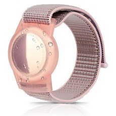 어린이 GPS 트래커 팔찌 에어태그2세대 및 1세대용 미끄럼 방지 조절 가능 에어태그 시계용 보호 케이스가 있는 니트 밴드 노인용 나일론 소재 핑크, Regular (5.1"-7.4"), B7-Pink