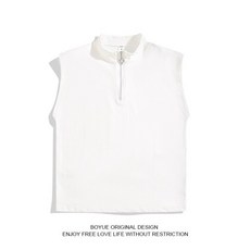 美式半高領拉鍊墊肩無袖T恤 男款 小眾設計感 純色上衣