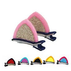 아동 머리핀 고양이귀 글리터 반짝이 헤어핀 파티 분장소품 클립핀, 1개, 블랙레드