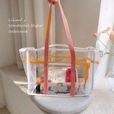 透明PVC大容量沙灘包, 大號粉色不含掛件,PVC