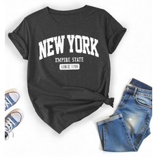 여성용 New York Since 1788 레터 프린트 티셔츠 (US 알파 미디엄 레귤러 레귤러 컬러 B), 색상 A