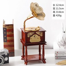 仿古古典喇叭留聲機復古音樂盒 家飾擺件 帶座架, 曲目隨機木紋