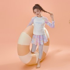 Gabriiel 주니어 여아 긴팔 집업 래쉬가드 수영복 세트 치랭스 치마바지