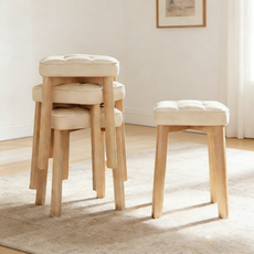 쿠리브 내추럴 원목 쿠션 스툴 화장대 식탁 의자 쌓아올림 수납 1/2/4개 세트, 09(PU), 2개