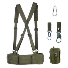 戶外多功能戰術腰封 戰術腰帶 多功能腰封套裝 快拆按扣訓練腰帶戶外多功能腰封套裝尼龍蛇加厚腰帶多功能全套腰封釣魚腰帶, 軍綠色腰封+腰帶+背帶+包+配件, 1個