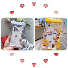 雙扣氣囊手機防水袋觸屏靈敏外賣溫泉手機殻遊泳漂流防水殻通用型 K8U3, 星黛露+海綿寶寶【2個裝/觸屏靈敏】, 1個