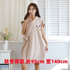 藍天 加厚吸水速幹浴袍式浴巾 冬季保暖睡袍, 淺咖色【95*140cm】可愛臉, 1個