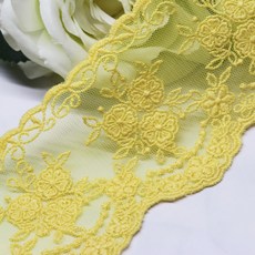 남영레이스 사랑의 반란 24색 8cm x 90cm 연폭가능 [망사 레이스 원단 의류 부자재 꾸미기 리폼 옷 플라워], 옐로우, 1개