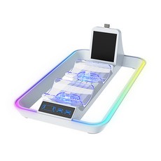 【GS 3C】三合一充電底座 PS Portal 主機 PS5 Pro Slim 手把 控制器 RGB 氛圍燈 充電座 收納座 架, 白色, 1個
