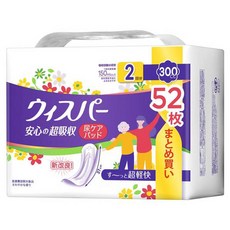 Whisper 超薄成人衛生護墊 300cc, 1個, 52墊