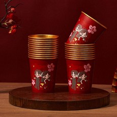 結婚喜杯 一次性加厚紅色金箔紙杯 婚禮訂婚宴專用, 1個, 金箔杯-大囍的日子,50只 240ML