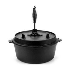 鑄鐵戶外荷蘭鍋 3.8升加厚無塗層不粘燒烤野炊燉鍋, 1個, 3.8升荷蘭鍋贈防燙鉤子