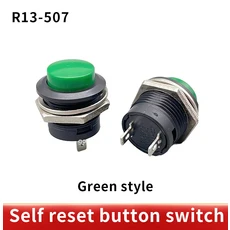 6개 R13507 순간 SPST NO 빨간색 검정색 흰색 노란색 녹색 파란색 라운드 캡 푸시 버튼 스위치 AC 6A 125V, 05 green
