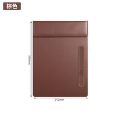 A4磁吸皮質板夾 筆槽款 辦公會議記事簽名板, 棕色 - A4會議夾 筆槽款, 1個