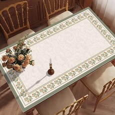 PVC桌墊 美式復古餐桌墊 防水防油茶几桌布 傢用高級感桌墊, 1個, 【綠調花卉】,/# 40X60釐米【餐墊尺寸】