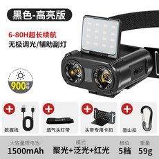 WARSUN 貓頭鷹強光感應頭燈 900流明 超長續航 夾帽燈, 1個, 【高亮遠射版/黑色/無極調光】900LM, 黑色