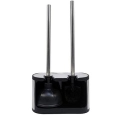카사포리아 컴팩트 독립형 플라스틱 변기 브러시 및 욕실 수납 정리용 홀더 - 공간 절약 견고함 딥 클리닝 커버 블랙, Deluxe Long handle