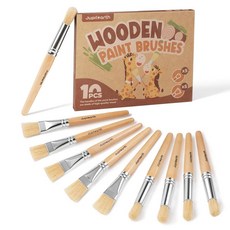 JUPITEARTH 아동용 점보 페인트 브러시 잡기 쉬운 원형 및 스폰지 유아용 페인트 브러시 세탁 가능한 페인트 및 아크릴 페인트용 천연 나무 손잡이 6개, 10