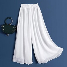 무용복 바지 와이드 한국무용 짧은소매 팬츠 통바지, 화이트 기본 94센티 길이, L[권장 50-55kg], 화이트 특대형 100cm