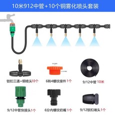 10米912中管+10銅霧化噴頭套裝 園林澆水降溫除塵系統, 1個, 10米10頭鎖釦銅噴頭
