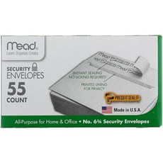 Mead Press-It Seal-It #6 3/4 보안 봉투 55개 (75030), #6-3/4, 3-5/8 in. x 6-1/2 in.