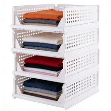 Reflygen 접이식 옷장 정리함 바구니 플라스틱 보관 프레임 욕실 주방용 쌓을 수 있는 서랍 화이트 (4), 6