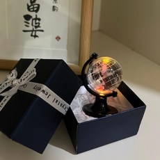 투명 크리스탈 지구본 소형 방꾸미기 인테리어 소품, 블랙 라피아 선물 상자 조명 포함