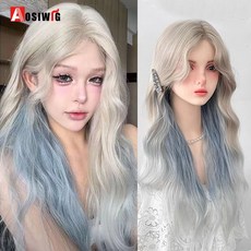 AOSI 금발 트윈 공주 자연 짧은 머리 합성 가발 여성용 앞머리 내열성 프레 헤어, 84, 1개