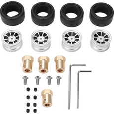 RC 고무 타이어 휠 허브 4개 세트 12mm 황동 커버너 RC카 업그레이드 부품 액세서리 WPL D12 원격 조종 자동차용, RC 고무 타이어 휠 허브 4개 세트 12mm 황동 커